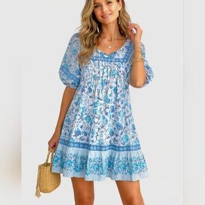 Old Navy Medium Petite Dress Floral Tassels Boho Cottage Vacation Summer